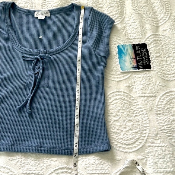 OUTLAW: Women Blue Lace Up Tie Front Crop Top, Size L - Picture 10 of 13